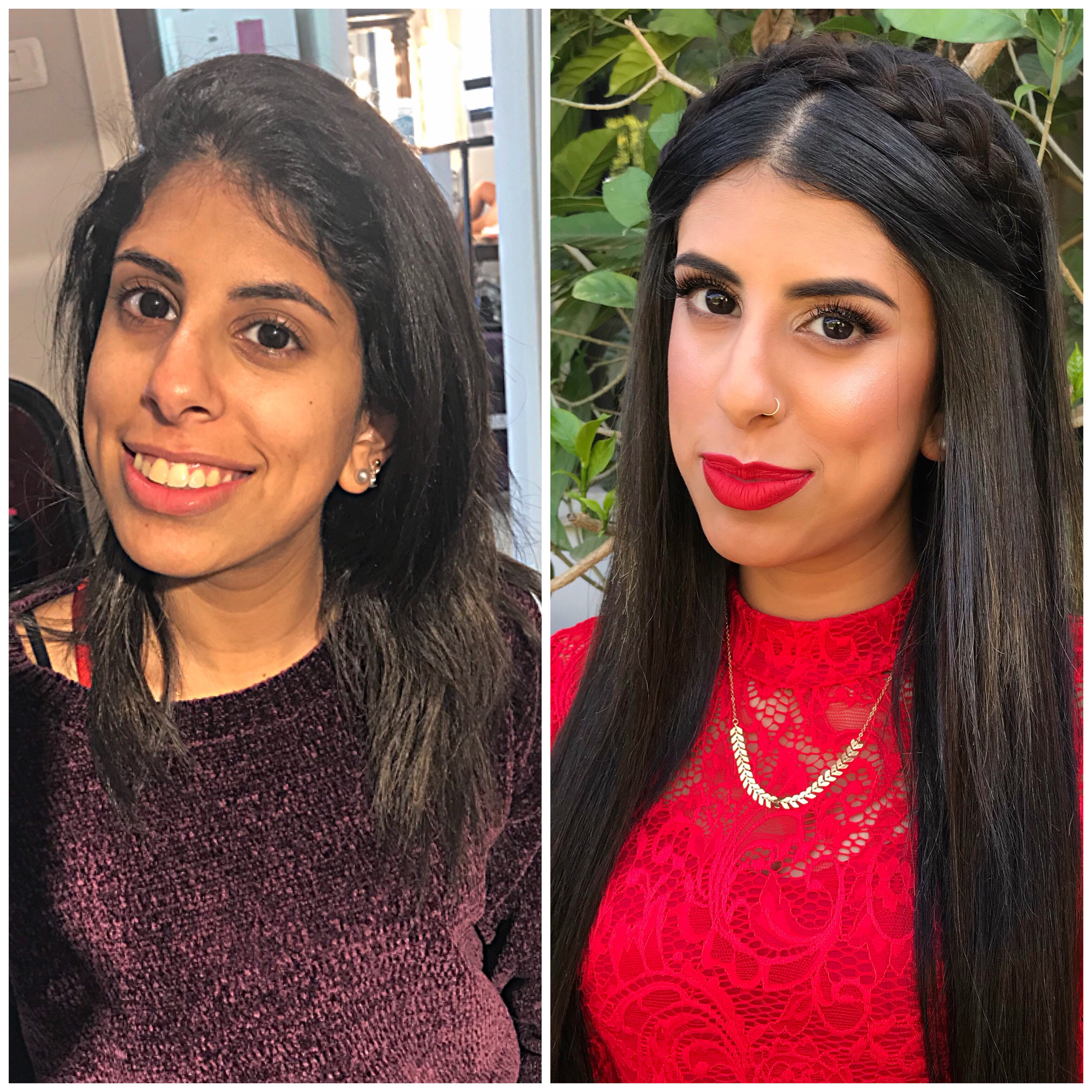 לפני ואחרי איפור ותסרוקת עם תוספות שיער